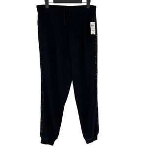 INC International Concepts Sequined‎ Knit Jogger Pants Women XL Deep Black NWT
